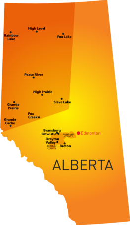 A map of Alberta showing the areas covered by the fund